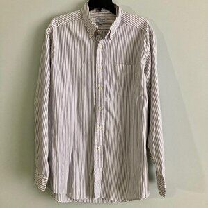 L.L. Bean Mens Shirt Button Down Black & White Striped Collared Pocket 16 1/2 35
